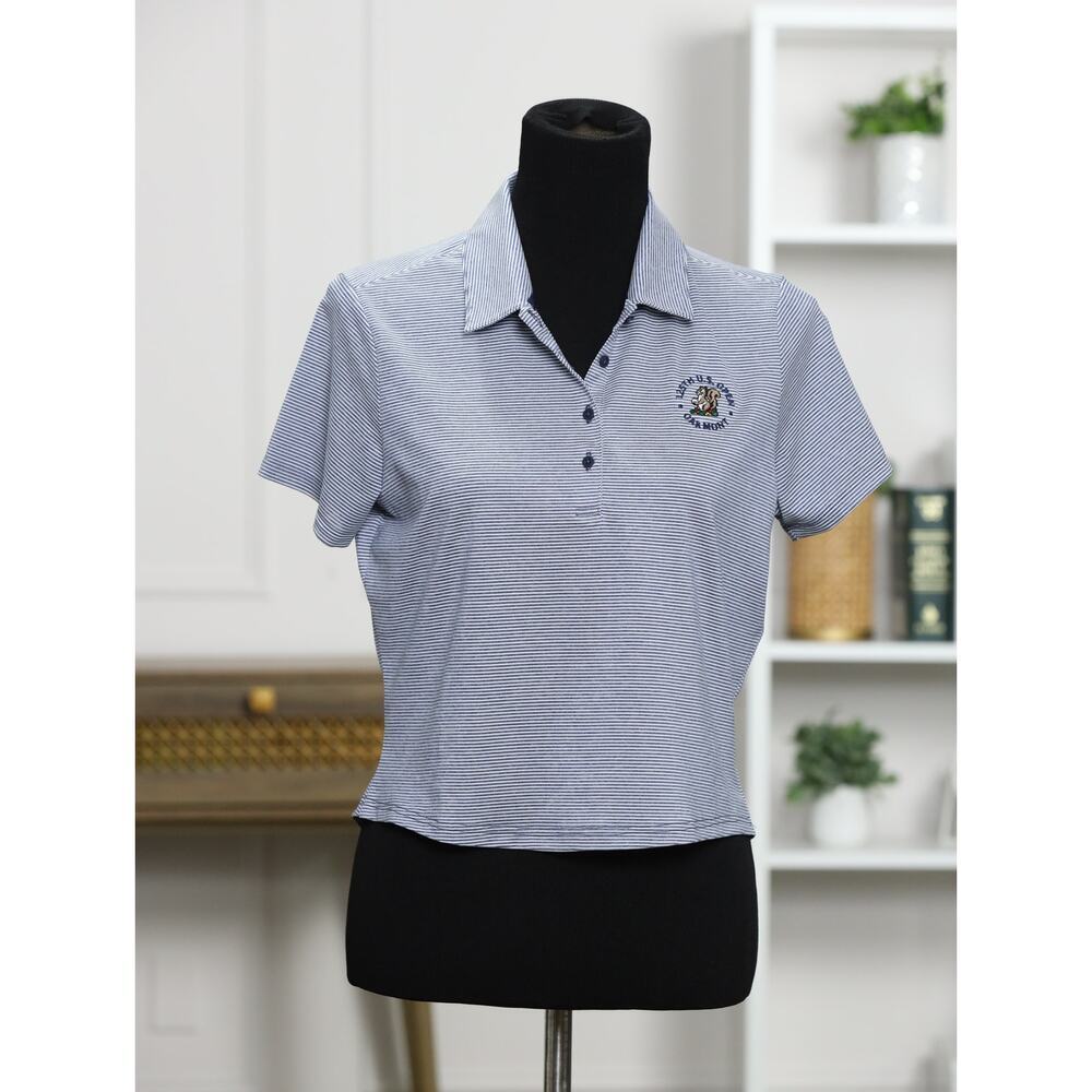 Adidas 125th U.S. Open Oakmont Golf Polo Blue Stripe Squirrel Logo M Performance
